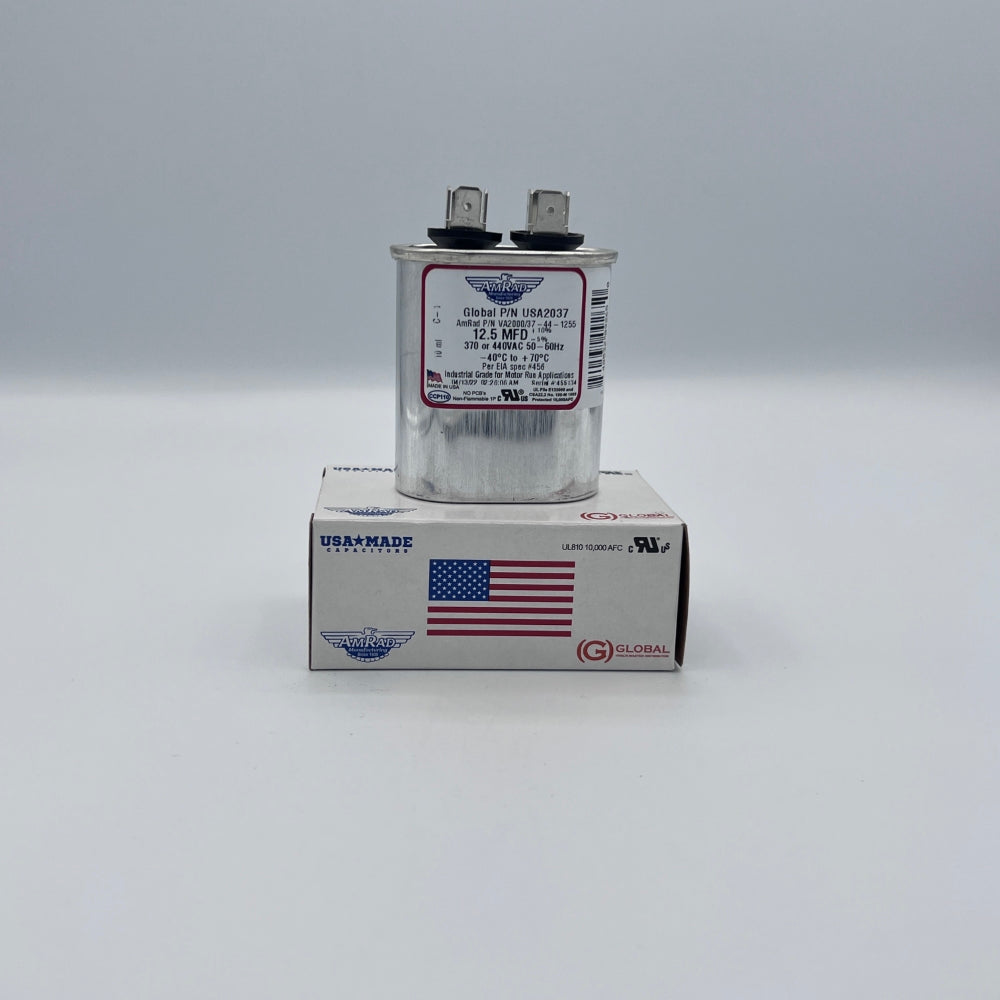 AmRad Oval Run Capacitor 12.5 MFD 370/440 VAC USA2037