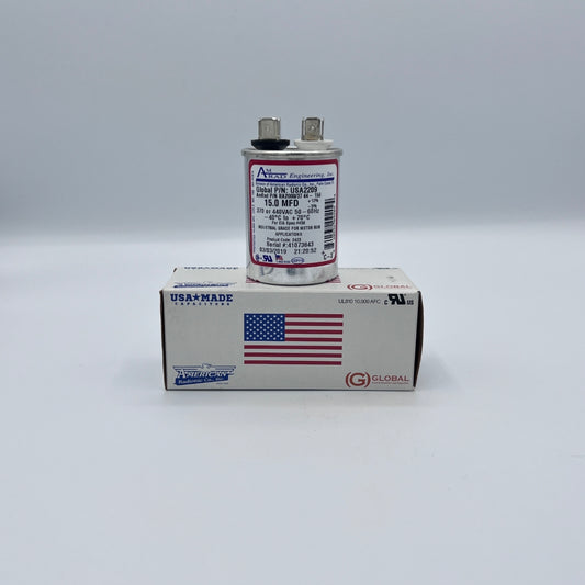 AmRad Round Run Capacitor 15 MFD 370/440 VAC USA2209