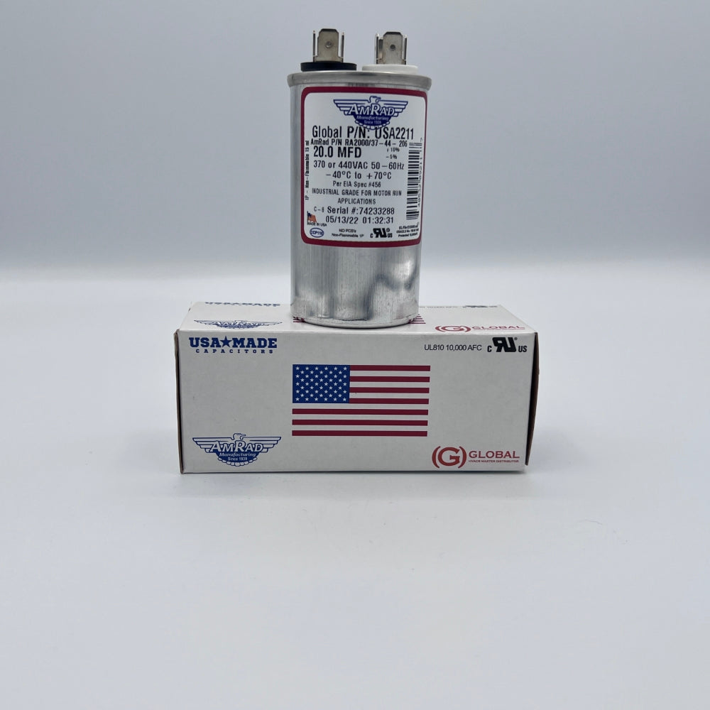 AmRad Round Run Capacitor 20 MFD 370/440 VAC USA2211