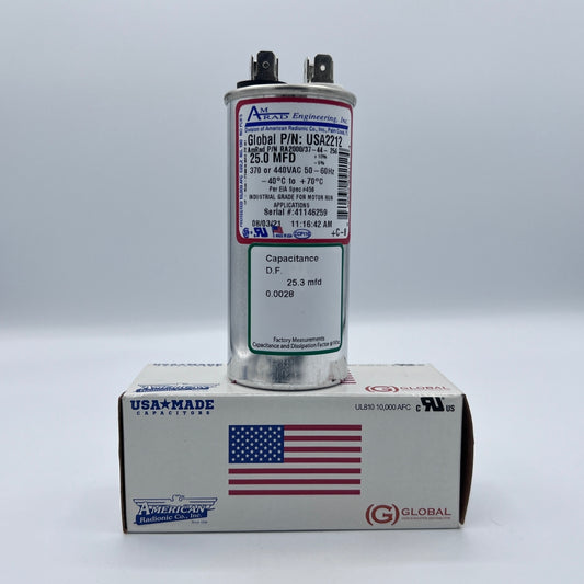 AmRad Round Run Capacitor 25 MFD 370/440 VAC USA2212