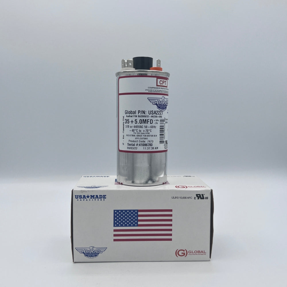 AmRad Round Run Capacitor 35/5 MFD 370/440 VAC USA2227
