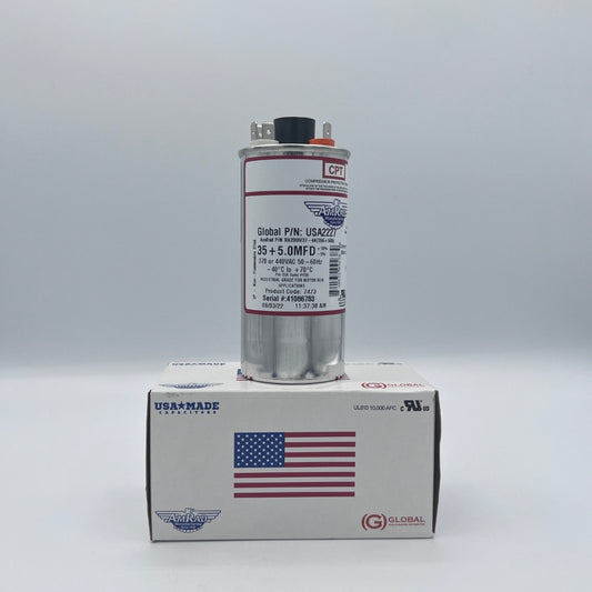 AmRad Round Run Capacitor 35/5 MFD 370/440 VAC USA2227