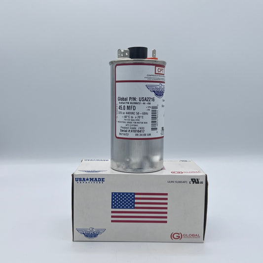 AmRad Round Run Capacitor 45 MFD 370/440 VAC USA2216