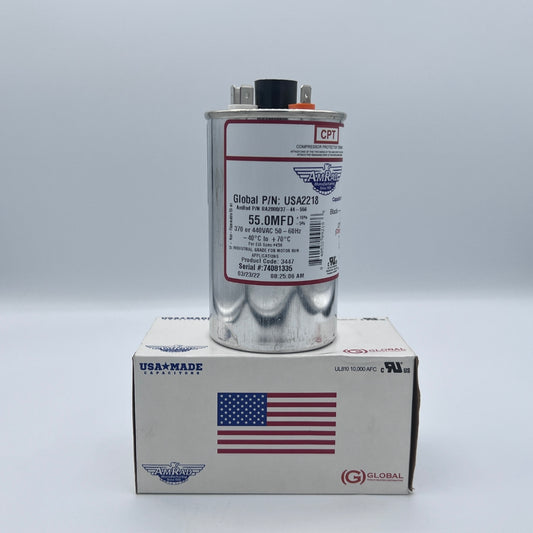 AmRad Round Run Capacitor 55 MFD 370/440 VAC USA2218