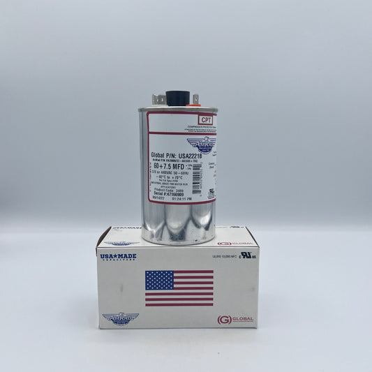 AmRad Round Run Capacitor 60/7.5 MFD 370/440 VAC USA2221B