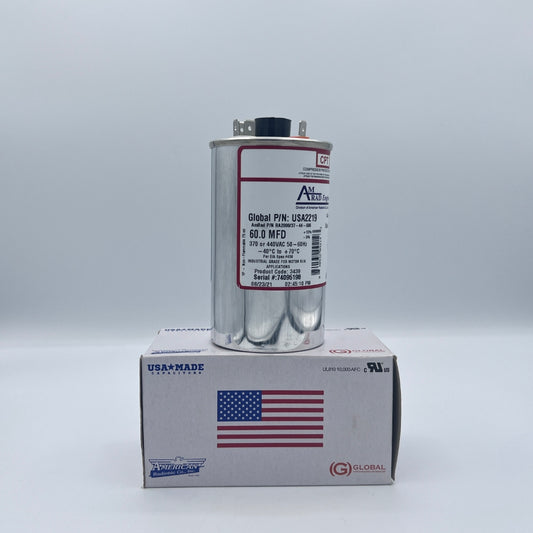 AmRad Round Run Capacitor 60 MFD 370/440 VAC USA2219