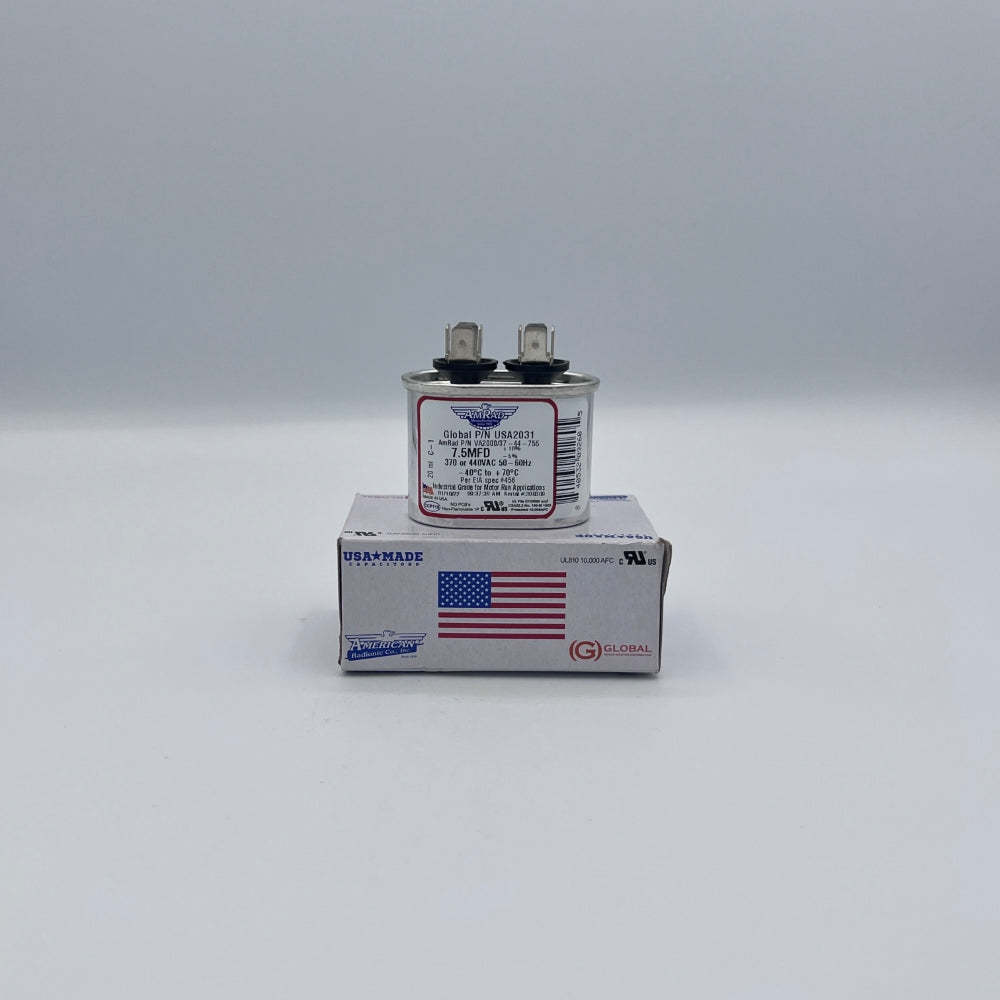 AmRad Oval Run Capacitor 7.5 MFD 370/440 VAC USA2031